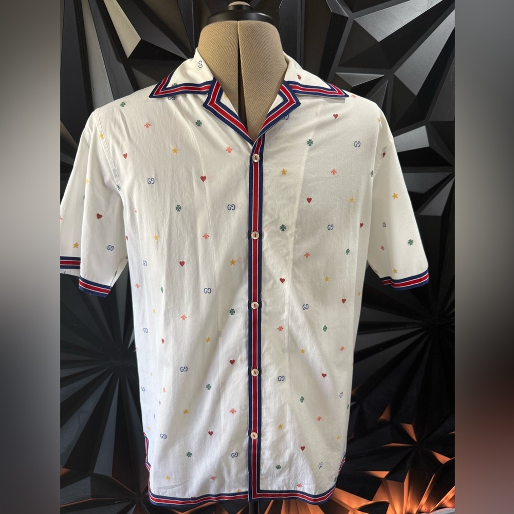 Gucci White Bowling Shirt with Multicolor Accents 50IT